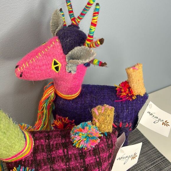 Abrazo Style Folk Art Handmade Reindeer Mexico Set of 2 - Picture 3 of 10